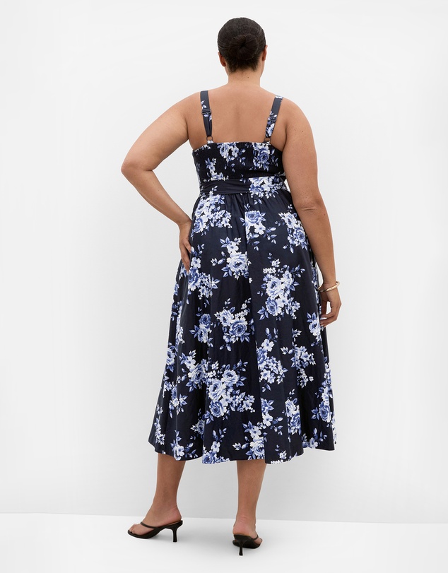 City Chic - Plus size Collins Floral Print Sleeveless Cotton Dress - navy