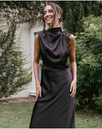 Petal & Pup - Anabelle Halter Neck Lace Maxi Dress - Black