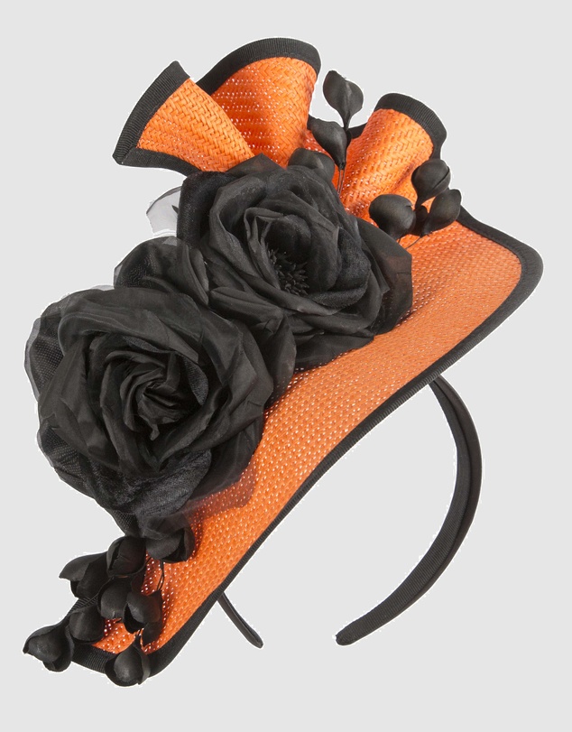 Fillies Collection - Bespoke Sculpted Orange Black Racing Fascinator