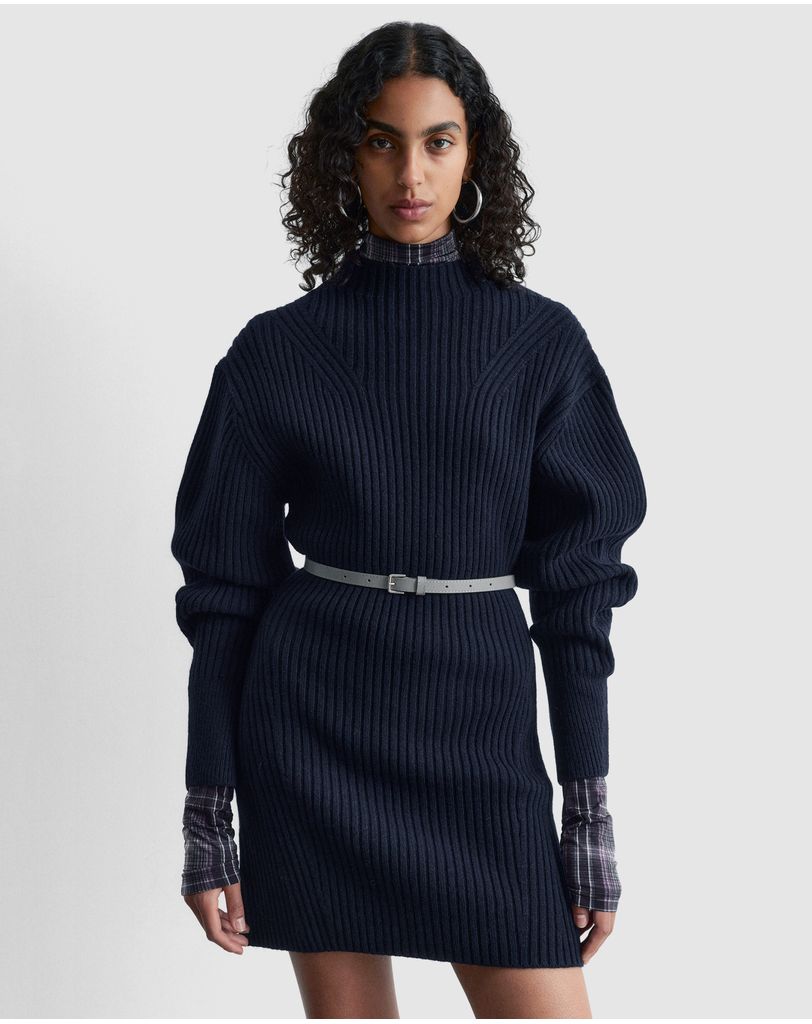 rib knit mini dress other stories & Other Stories contoured rib knit mini dress with flared hem in black