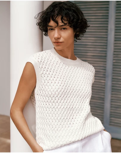 Trenery - Cotton Knit Sleeveless Tunic in White
