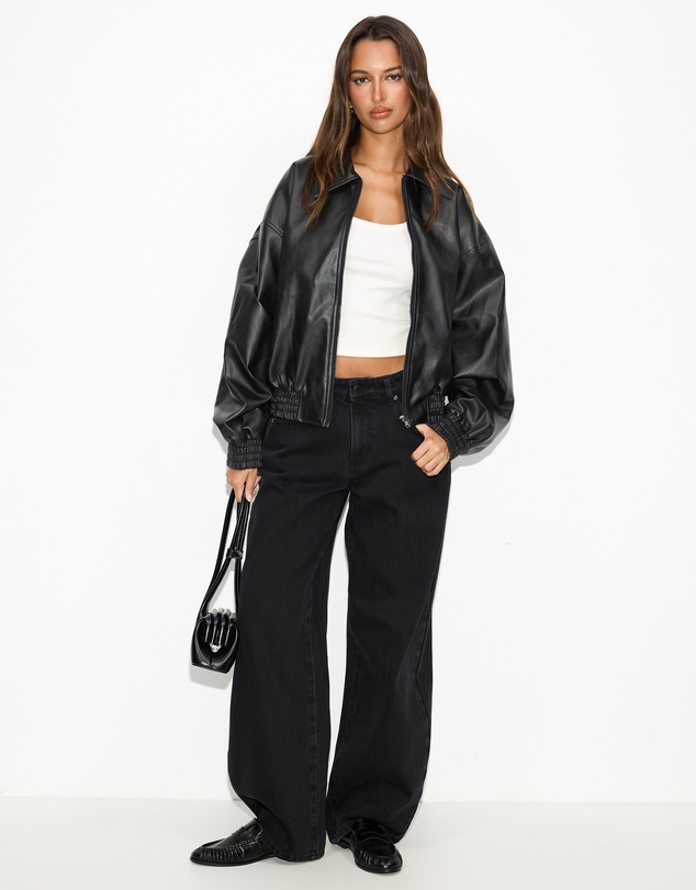 Dazie - Alaia Leather Look Bomber Jacket