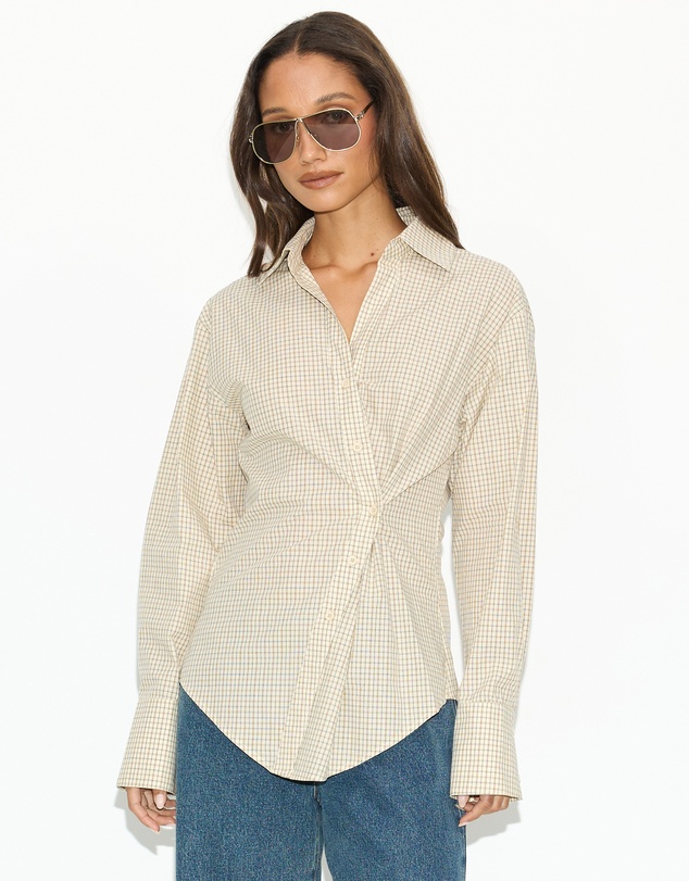 Dazie - Em Asymmetrical Check Button Up Shirt
