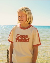 Skwosh - Gone Fishin Kids Boxy Ringer Tee in Off White
