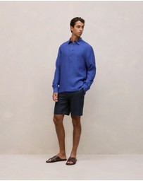 Trenery - Linen End On End Half Placket Shirt in Vivid Blue