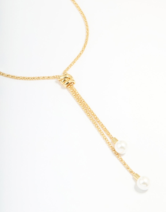 Lovisa - Gold Plated Pearl Lariat Adjustable Necklace