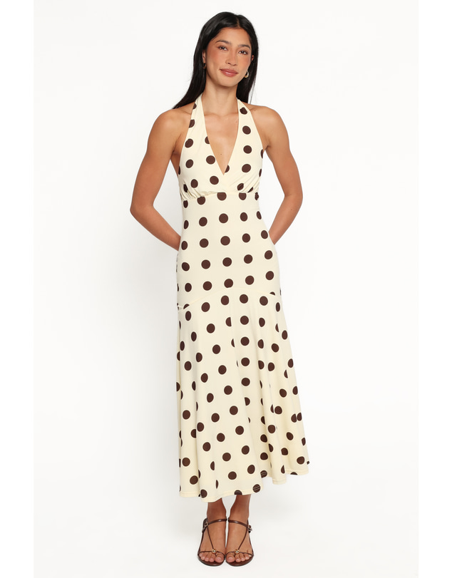 Petal & Pup - Lyndell Halterneck Maxi Dress - Butter Yellow Dot