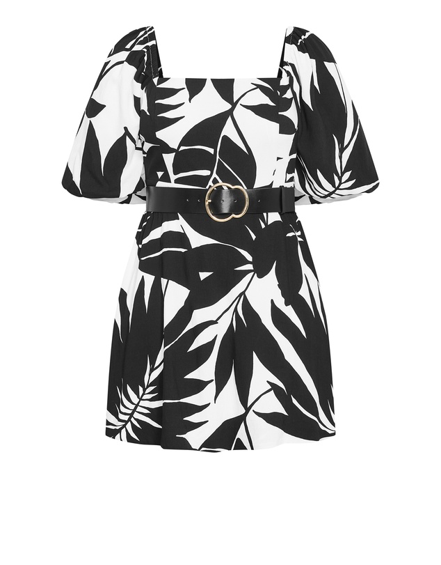 City Chic - Collins Oasis Print Belted Mini Dress - Black