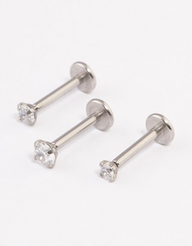 Lovisa - Surgical Steel Cubic Zirconia Threadless Flat Back Studs Pack
