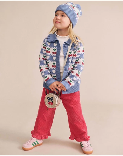 Huxbaby - Cherry Heart Frill Collar Knit Cardigan - Babies