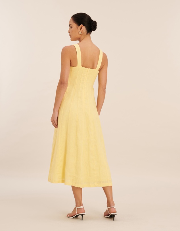 AERE - Pasey Linen Seamed Detail Midi Dress