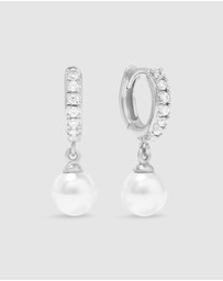 Wanderlust + Co - Pave Pearl Silver Drop 7mm Baby Huggie Earrings
