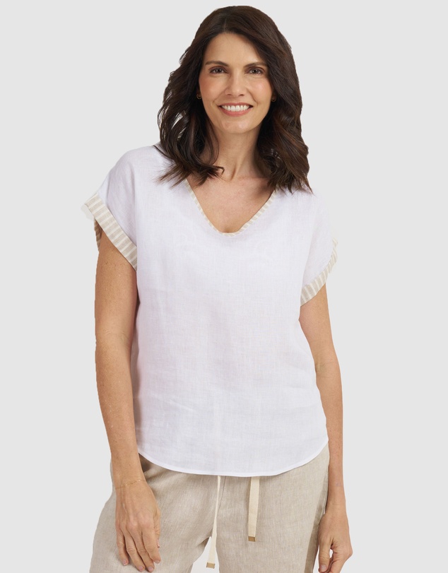 CAMIXA - Martina Linen V-Neck T-shirt