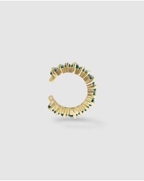 Wanderlust + Co - Jagged Baguette Emerald & Gold 9mm Ear Cuff