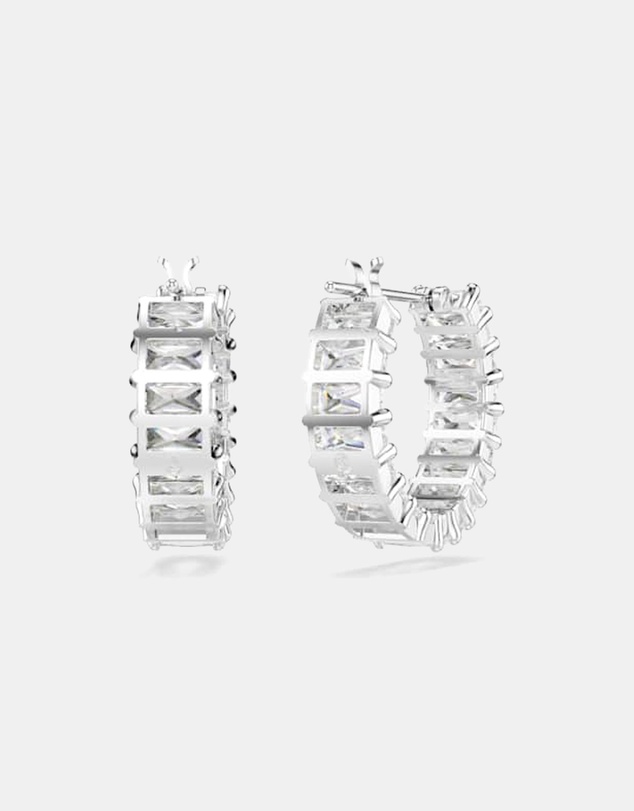 Swarovski - Matrix Hoop Earrings, Baguette Cut, White, Rhodium-Plated