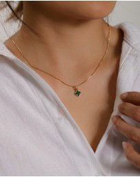 Elli Jewelry - Necklace Cloverleaf Enamel Green 925 Sterling Silver Gold Plated