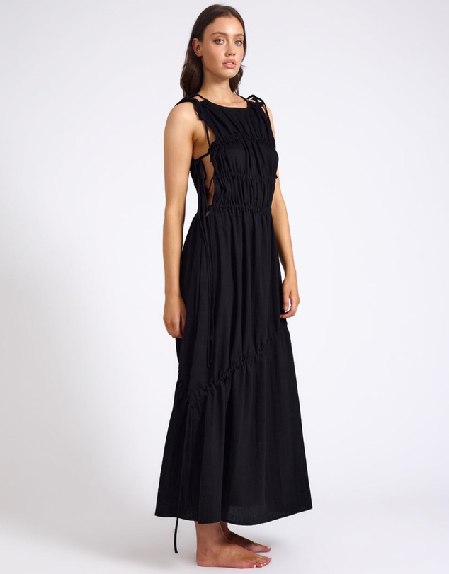ONE TEASPOON - Evelyn Gathered Ruched Maxi Dress - Black