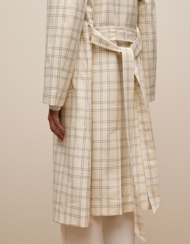 Trenery - Yarn Dyed Check Trench Coat in Fawn