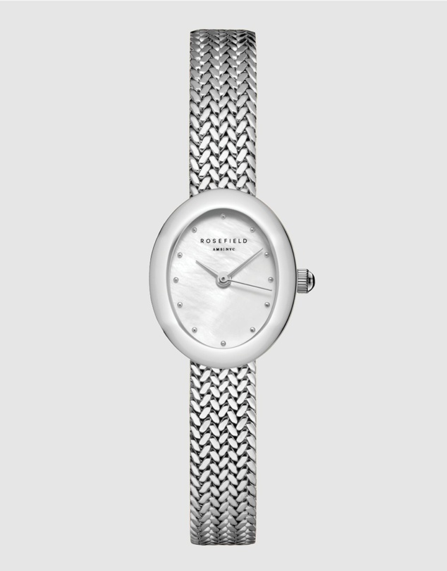 Rosefield - Mini Oval Silver-Tone Woven Mesh Watch