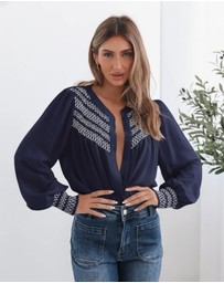 Esther & Co - Dareia Blouse - Navy Print