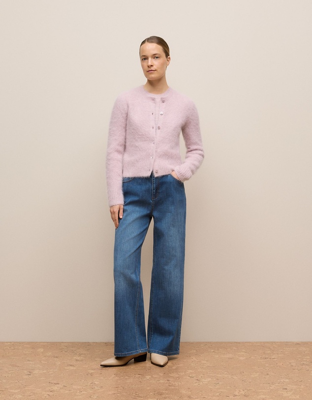 Trenery - Brushed Alpaca Button Through Cardigan in Pink Rose