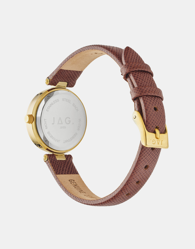 Jag - Freya Womens Green Dial 27mm Brown Strap Watch