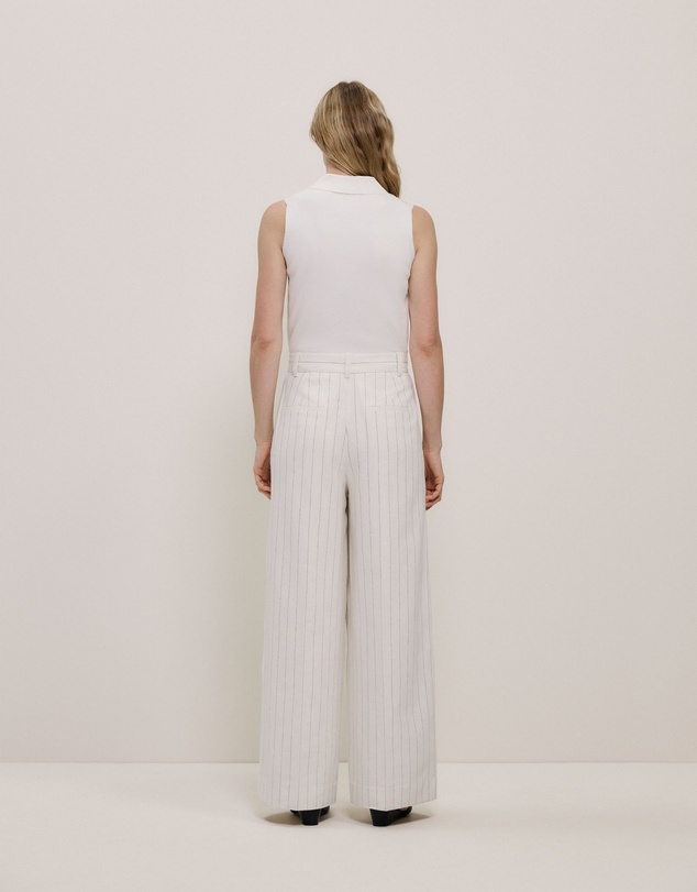 Trenery - Linen Cotton Pinstripe Pant in Parchment