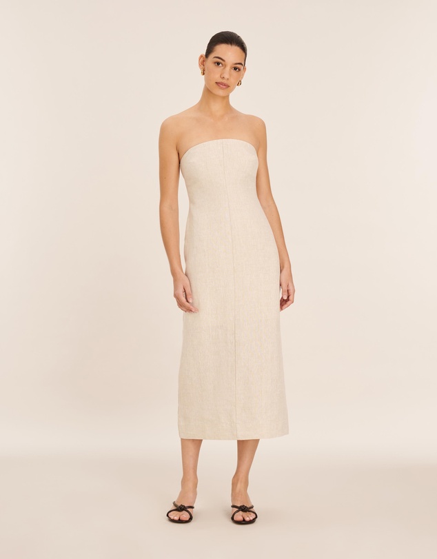 AERE - Linen Column Strapless Midi Dress