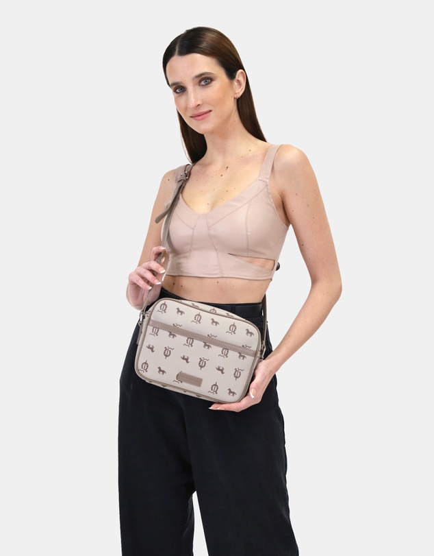 Pierre Cardin - Pierre Cardin Canvas/Leather Trim Square Crossbody Bag