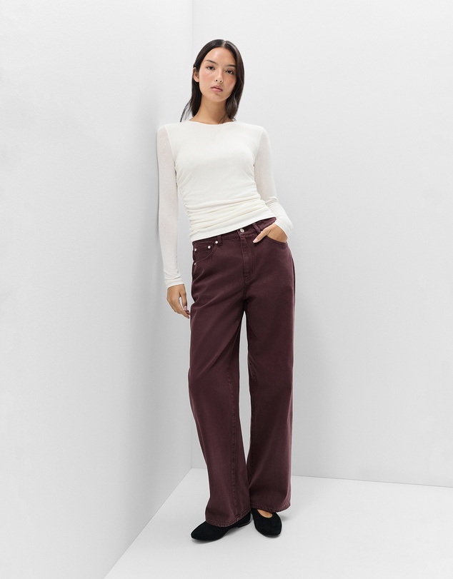 UNISON - Long Sleeve Ruched Mesh Top