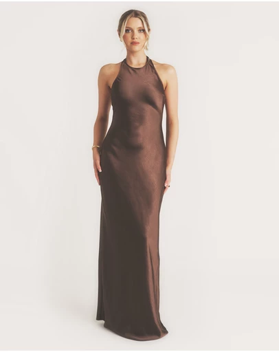 Six Stories - Racer Neck Satin Bridesmaid Dress