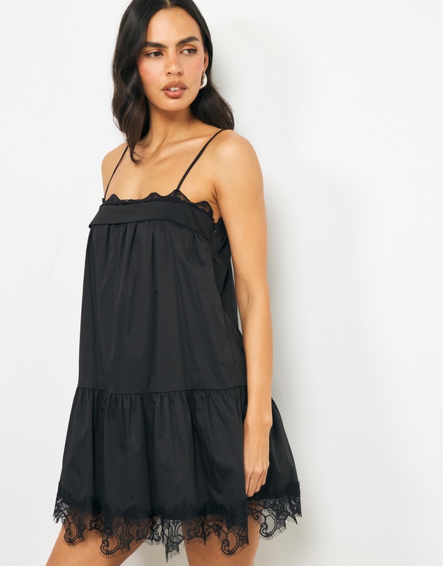AERE - Solene Lace Trim Mini Dress