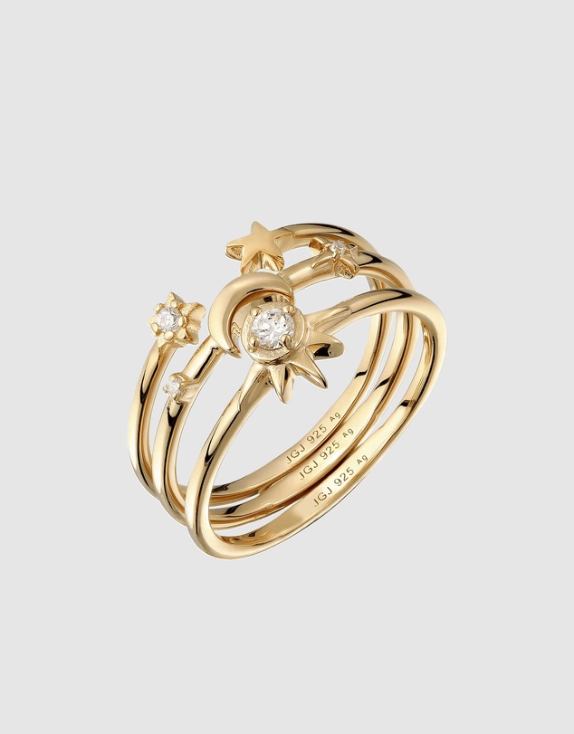 Elli Jewelry - Celestial Zirconia Stacking Ring Set in Gold-Plated 925 Silver