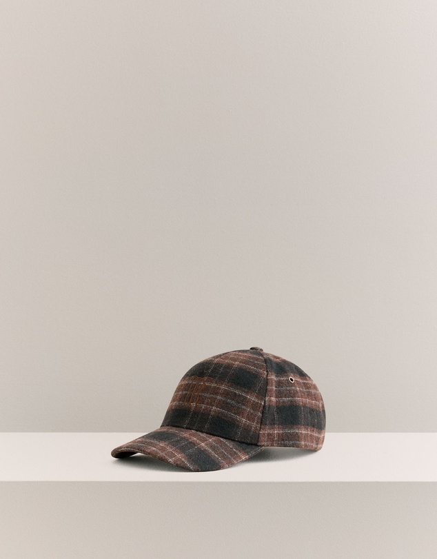 Trenery - Leo Wool Blend Check Monogram Cap in Coffee Bean