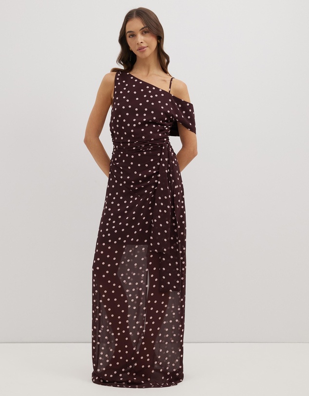 Dazie - The Moment Chiffon Polka Dot Maxi Dress
