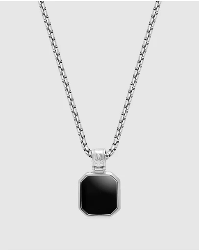 Nialaya Jewellery - Men's Necklace with Square Matte Onyx Pendant