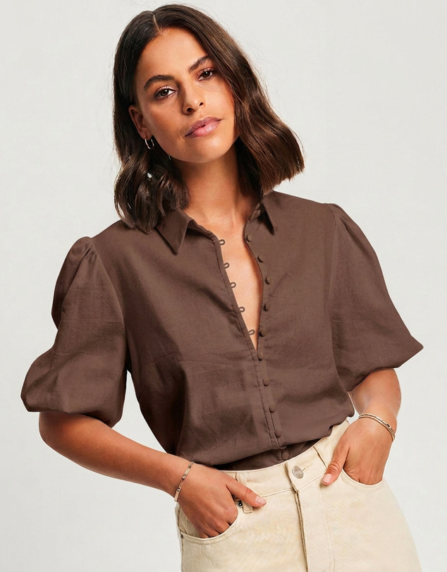 Tussah - Kiara Puff Sleeve Button Front Blouse