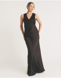 Six Stories - Plunge Drape Detail Satin Bridesmaid Dress