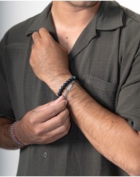 Kuzzoi - ICONIC EXCLUSIVE - Bracelet Set Onyx Stone Curb Chain Masculine in 925 Sterling Silver