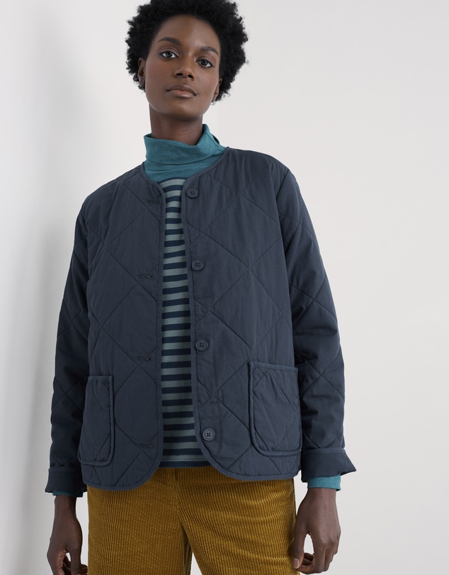 Seasalt - Seasalt Cornwall Navy Swift Barn Organic Cotton Quilted Jacket