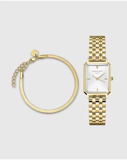 Rosefield - The Octagon XS - Gold Tone Watch and Snake Bracelet Set