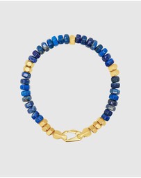 Nialaya Jewellery - Men's Hexagon Beaded Bracelet with Blue Lapis and Gold