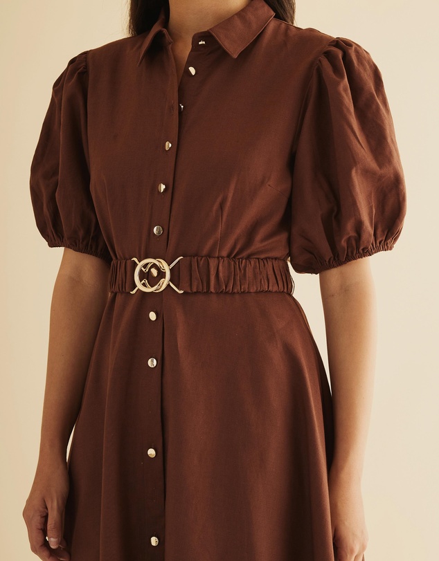Atmos&Here - Kirrie Linen Blend Belted Midi Dress
