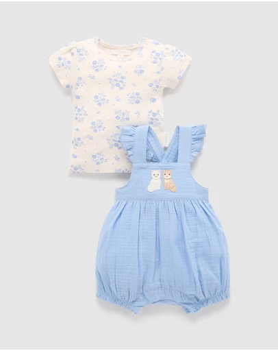 Purebaby - Embroidered Overall Set- Kids-Babies