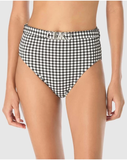 Michael Kors - Boho Gingham Belted High Waist Bikini Bottom