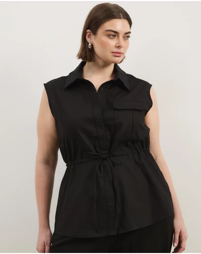 Atmos&Here Curvy - Charlotte Sleeveless Longline Linen Top