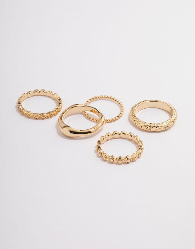 Lovisa - Gold Plated Molten Mixed Ring 5-Pack