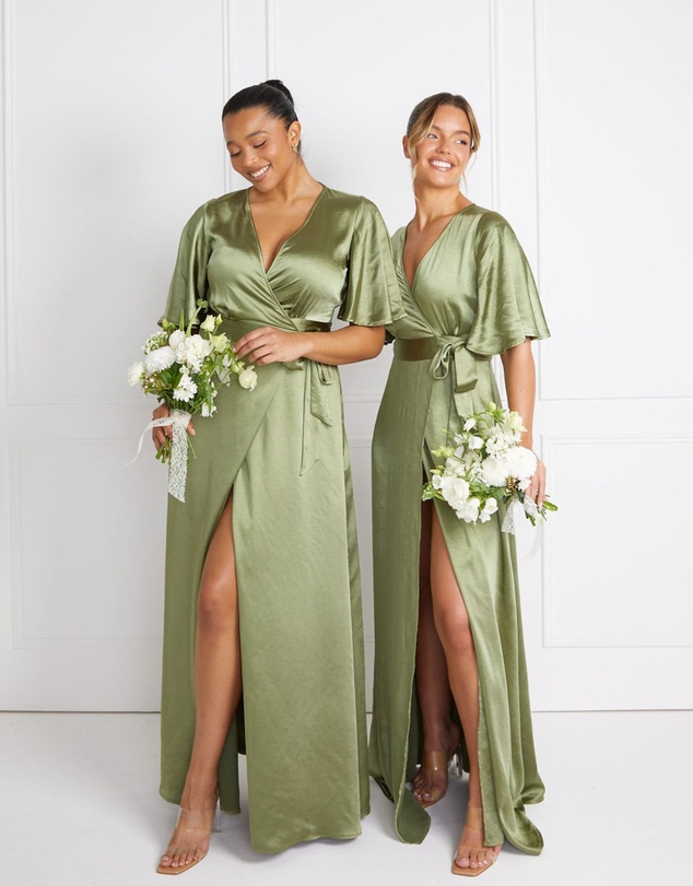 Six Stories - Wrap Tie Satin Bridesmaid Dress