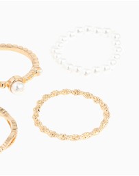 Lovisa - Gold Pearl & Twist Ring 5-Pack