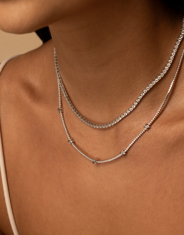 Wanderlust + Co - Pave 925 Sterling Silver Petite Tennis Necklace